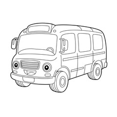 Cartoon bus with smiling face, big round eyes as headlights, and simple outlined features.