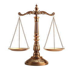 Antique golden scales of justice isolated on transparent background