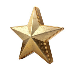 Golden five pointed star emblem isolated on transparent background