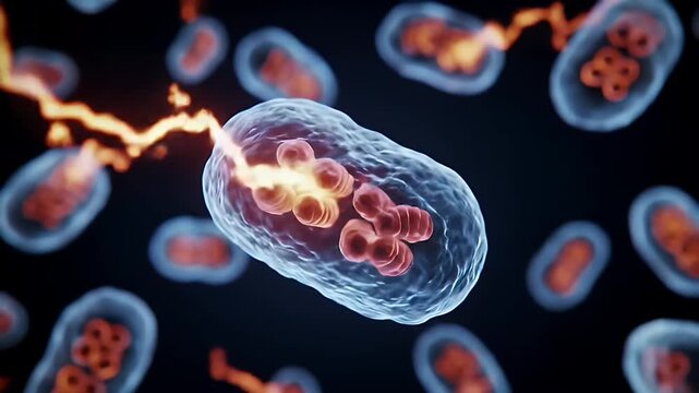 Detailed Microscopic Render of Cells With Transparent Blue Membrane on Dark Background