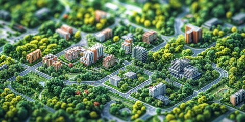 Urban planning and landscaping project showcasing city layout with buildings, parks, and roads, demonstrating the complex process of urban development, design, and community, Generative AI