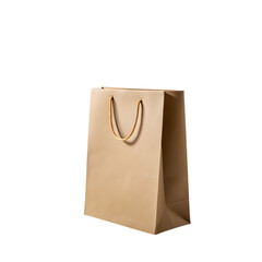Simple brown paper gift bag with handles isolated on transparent background