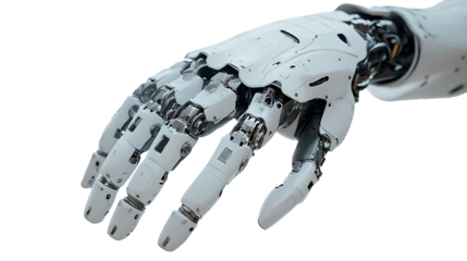 Detailed mechanical components of a futuristic robot hand isolated on transparent background for use in engineering and technology projects