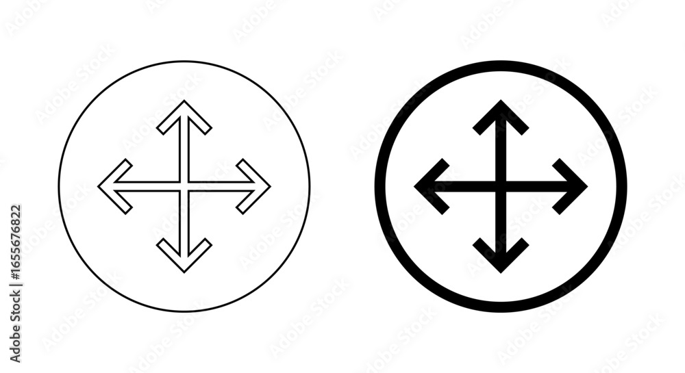 Poster full screen icon in circular outline. expand display symbol. maximize size concept