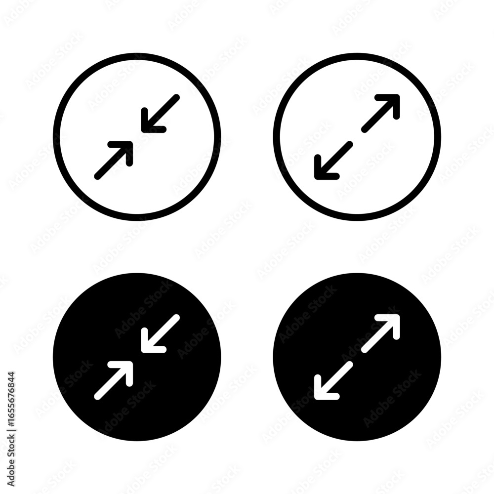 Poster expand and collapse screen icon. exit full display symbol in black circle