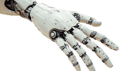 Fototapeta premium Futuristic robot hand featuring detailed mechanical components displayed on transparent background for advanced technology and innovation concepts