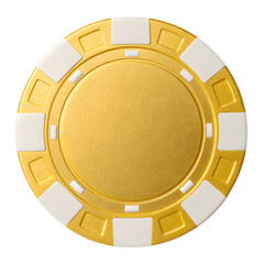 Golden casino poker chip with white stripes isolated on transparent background