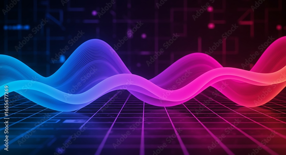 Poster an abstract futuristic background with a blue fractal wave pattern for a digital technology design