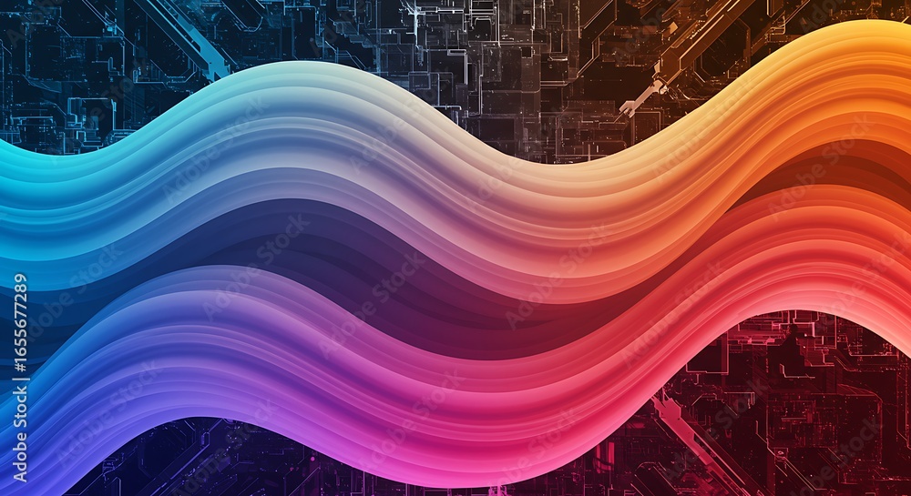 Poster abstract vector art with colorful flowing waves and curved lines forming a dynamic and modern backdr
