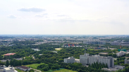 Drone aerial view of residential area in modern city