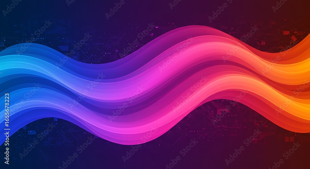 Poster abstract and colorful waves flow across a backdrop, creating a dynamic, artistic pattern with elegan