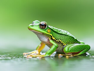 Naklejka premium Vibrant Green Frog in Lush Nature