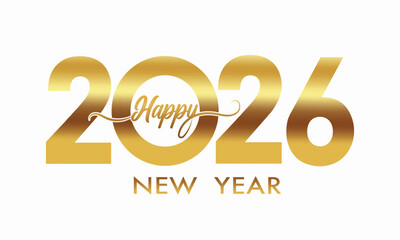 Happy new year 2026 golden text design.