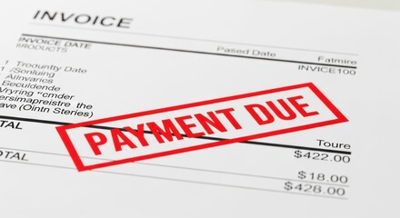 Invoice document with payment due stamp.