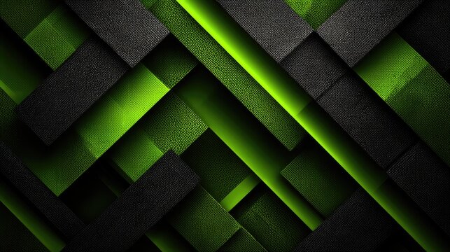 Abstract design of dark gray and bright lime green overlapping rectangles