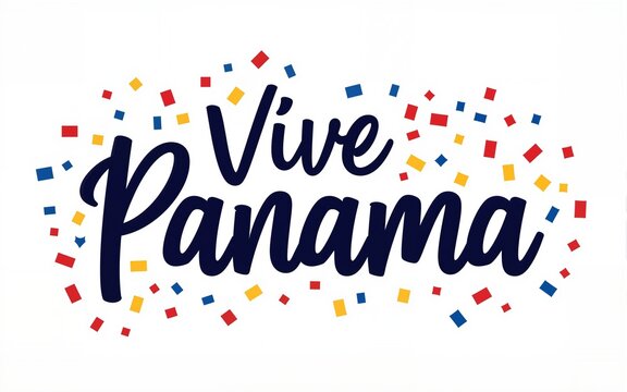Hand written calligraphic Spanish lettering quote Viva Panama with falling confetti in flag colors. Isolated objects. Vector illustration. Design concept independence day celebration, banner, card.