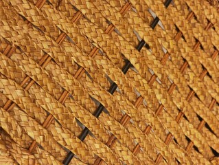 In the picture is the pattern and weaving of bamboo and light brown rattan. It is weaving for use...