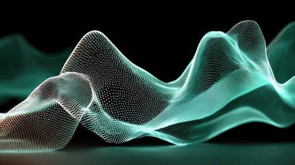 Abstract digital waves in teal and amber, dotted design on a dark background