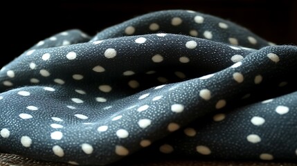 Fototapeta premium Close-up view of a dark gray fabric with white polka dots.