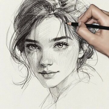  a scketch of a face of young beautiful woman

