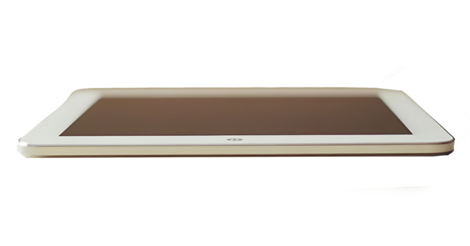 Clean and sleek tablet device with blank screen on transparent background perfect for product mockups, digital artwork, and marketing