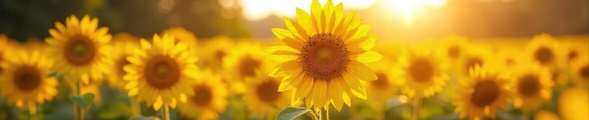 Obraz premium Vibrant sunflowers bask in the warm sunlight, their golden petals radiating joy and summer energy A picturesque scene of nature's beauty at its finest , countryside, golden, bloom