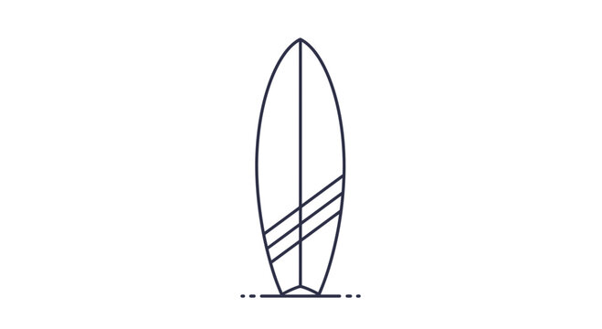 Clean and minimalist line art illustration of an upright surfboard, symbolizing water sports, beach activities, and the adventurous spirit of surfing.