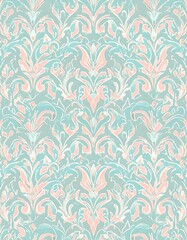 Pastel damask pattern with teal and pink swirls