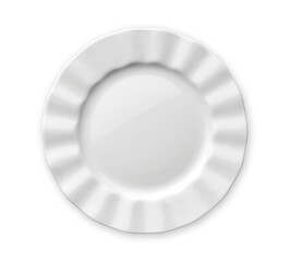 Empty white plate with wavy edge, Frilled Plate, View from above isolated on white background with clipping path 