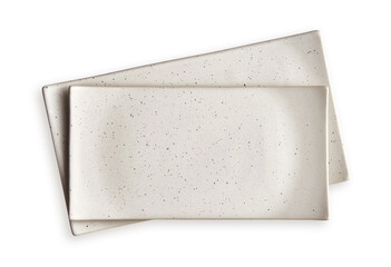Empty rectangular plates, White ceramics plates, View from above isolated on white background with clipping path 