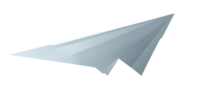 Minimalist style paper airplane graphic isolated on transparent background for use in presentations, websites, and marketing materials