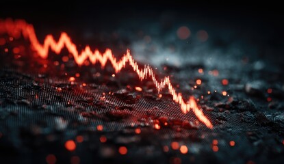 Declining market graph over a dark, rocky surface