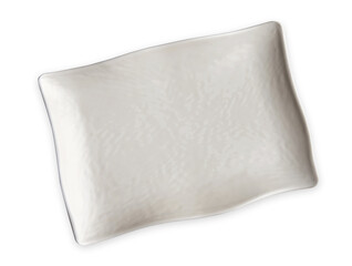 White rectangular plate with rough pattern, Empty ceramic plate in rectangular shape, isolated on white background with clipping path, Top view