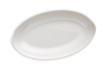 White oval plate, Empty deep plate in oval shape, View from above isolated on white background with...
