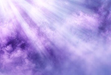 Fototapeta premium A blurred background of white and purple smoke, with light rays shining through the clouds