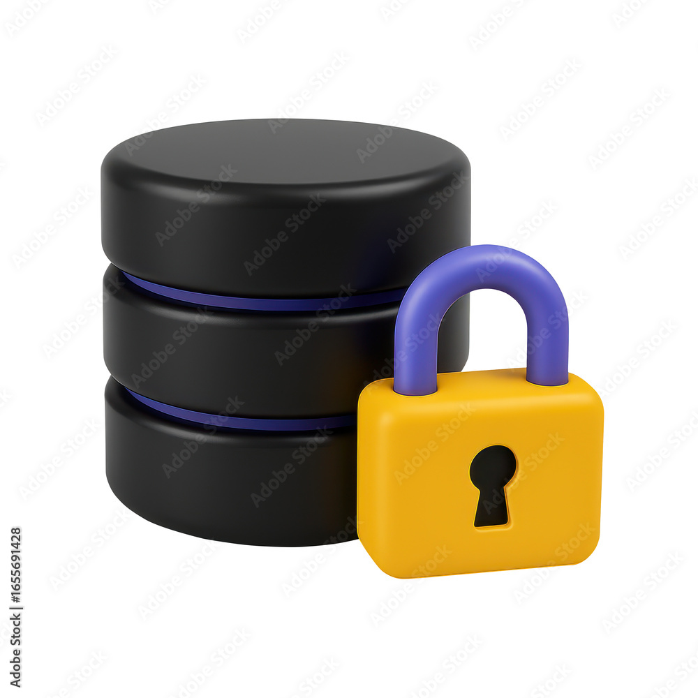 Fototapete database security: a striking visual of a secure data server, complete with a bright padlock and sle