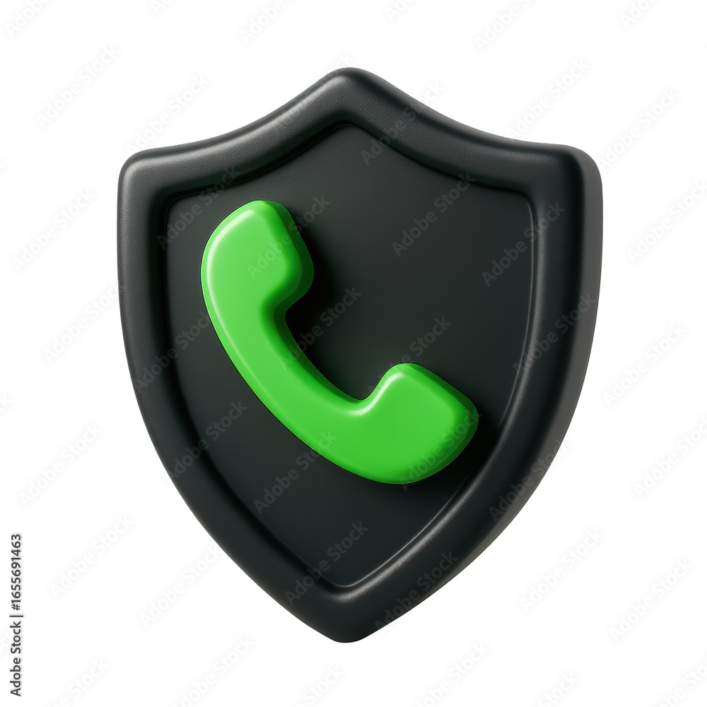 Fototapete secure communication: a 3d rendering showcases a shield with a telephone icon. this conceptual image