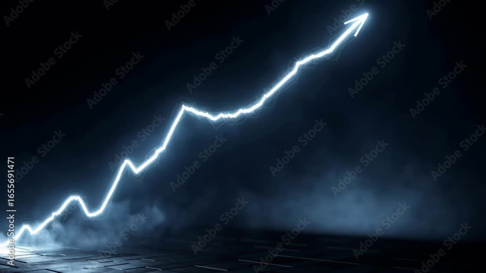 Poster dynamic growth chart with illuminated line progression in dark atmosphere ideal for business reports