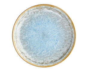 Light blue ceramic plate, Empty plate with cracked pattern, isolated on white background with clipping path, Top view