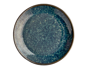 Blue marble plate, Empty blue ceramic plate, isolated on white background with clipping path, Top view