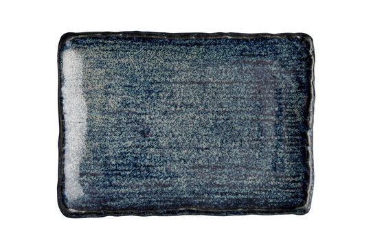 Empty rectangular plate, Blue ceramics plate isolated on white background with clipping path, Top view