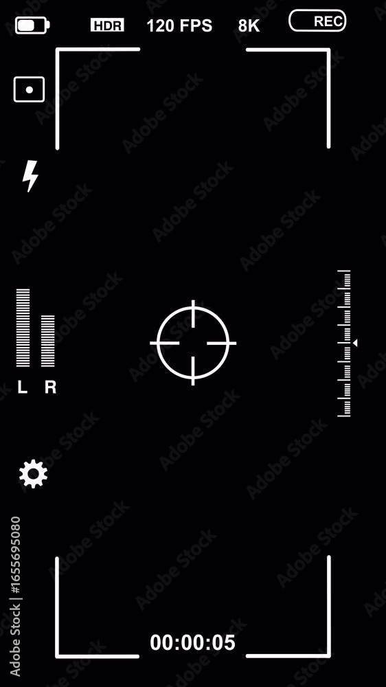 Poster 8k camera viewfinder overlay: professional recording interface with hdr and audio levels