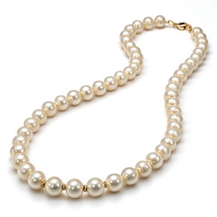 Elegant pearl necklace isolated on white background.