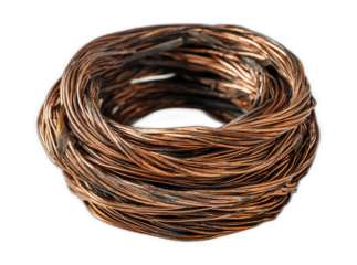 Bundle of copper wiring neatly coiled, showcasing its intricate design and metallic sheen, perfect for various electrical applications