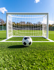 Fototapeta premium Mini soccer field with green turf, small goals, and a ball ready for the match