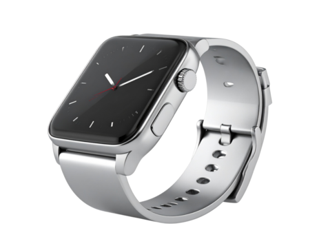 Angled Side View Smartwatch Showing Curved Screen and Strap, Transparent PNG