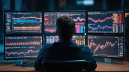 crypto trader investor analyst broker using pc computer analyzing digital cryptocurrency exchange stock market charts graphs thinking of investing funds risks in trading platform global analytics no 