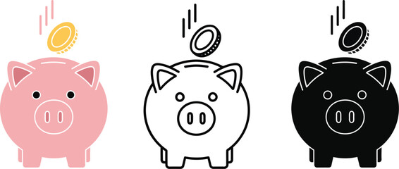 Piggy bank vector illustration coin savings financial concept