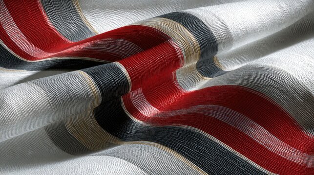 Fabric draped in red, gray, and cream stripes - Powered by Adobe