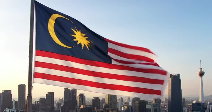 Celebrating Malaysia Independence Day with the national flag, Jalur Gemilang, waving proudly over the Kuala Lumpur skyline.